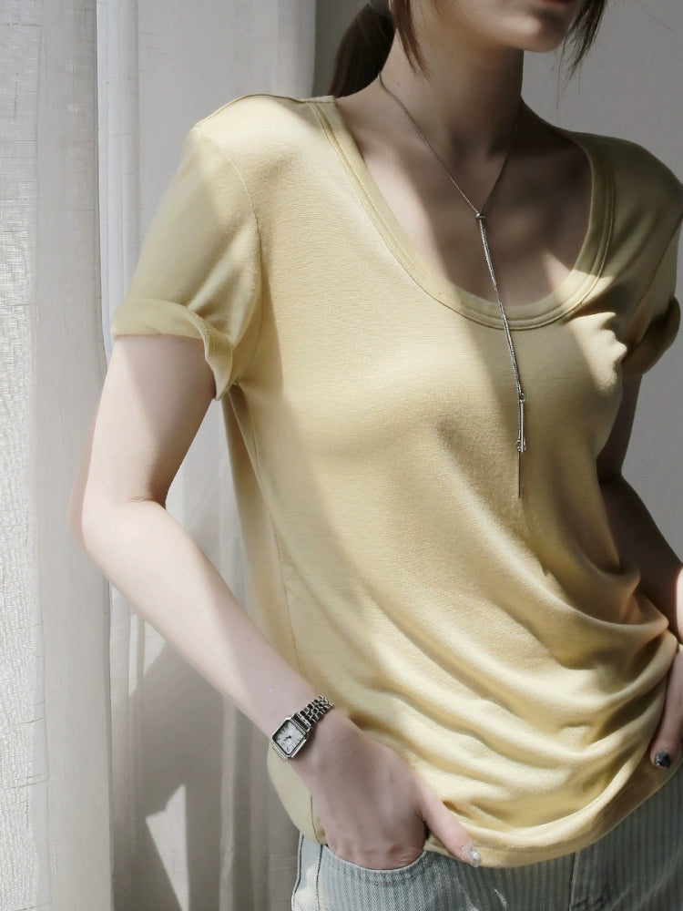 Tencel Wool U-Neck Cloud T-Shirt_BDHL7301