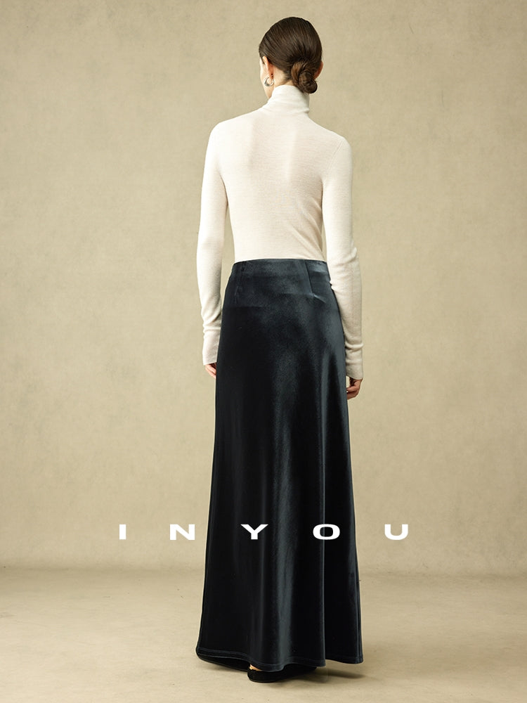 Retro Shiny Draped Long Skirt_BDHL6792