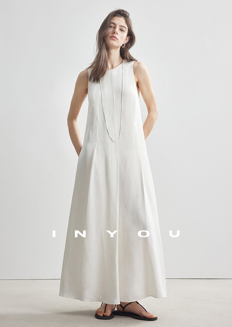Simple Tucked Sleeveless Dress_BDHL7181