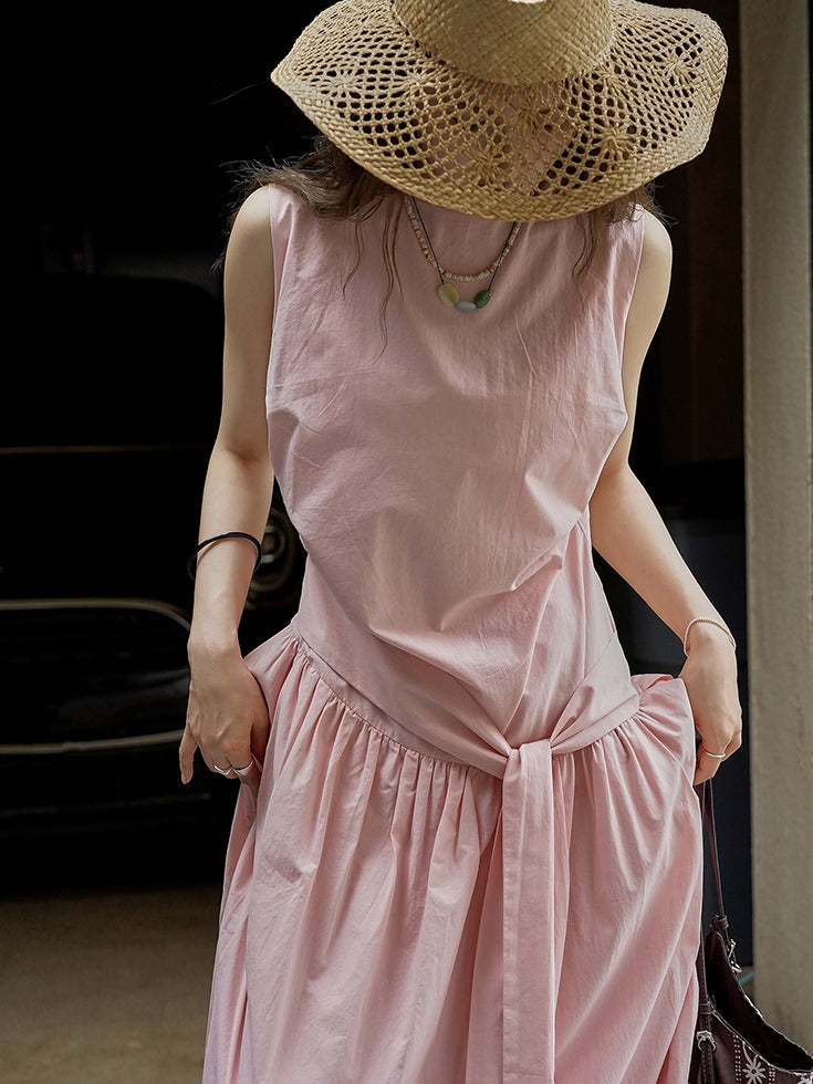 Pleated Strap Sleeveless Dress_BDHL7532