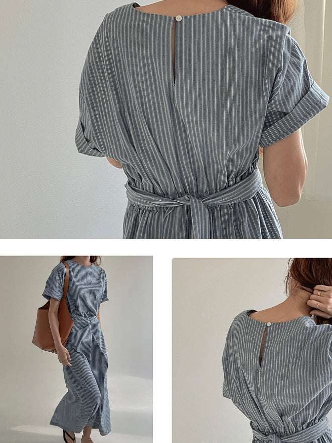 Waist Cross Stripe Dress_BDHL7554