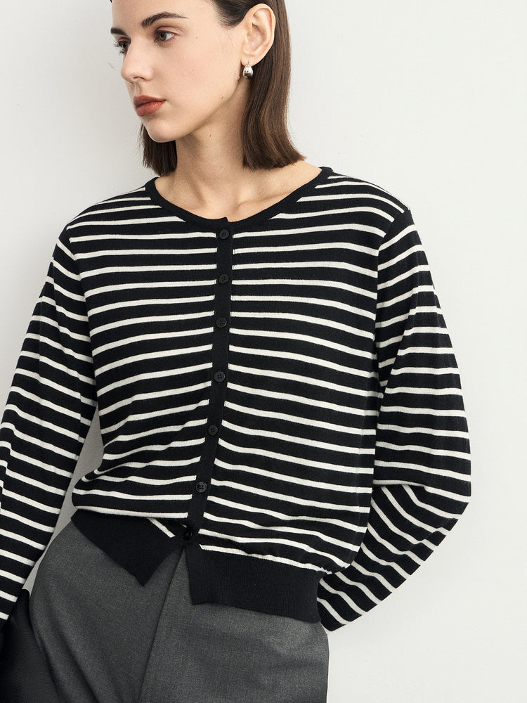 Stripe Round-Neck Cardigan_BDHL6621