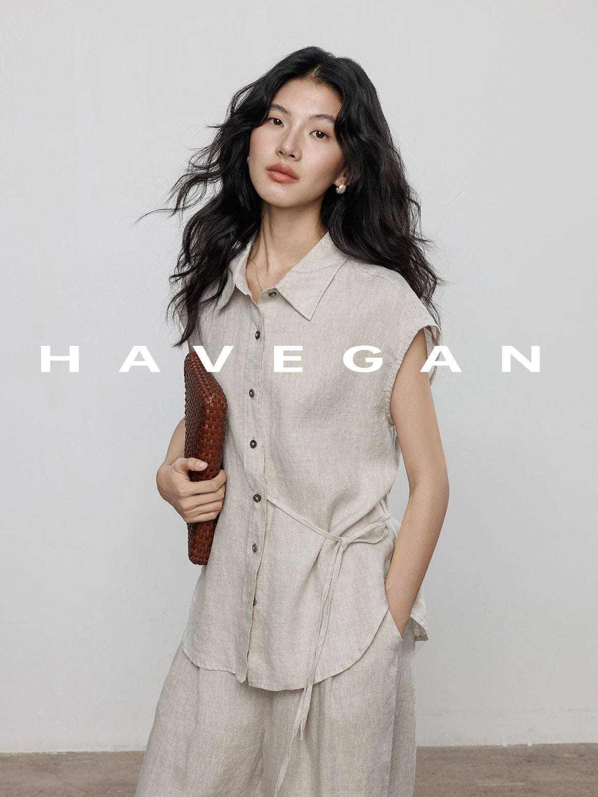 Waist-Strap Sleeveless Shirt And Casual Pants Set_BDHL7481