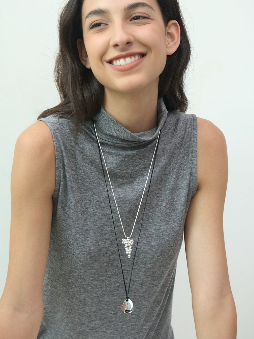 silver grape cluster pendant long necklace_BDHL7680
