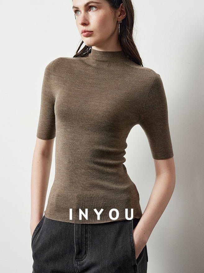 Half-Turtleneck Skinny Tops_BDHL6358