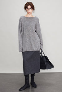 Gray Back Slit Tweed Skirt_BDHL6693