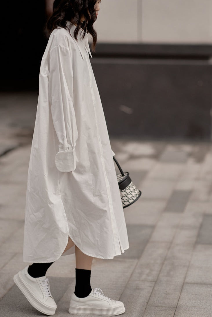 Mid Length Long Sleeved Shirt Dress_BDHL6156