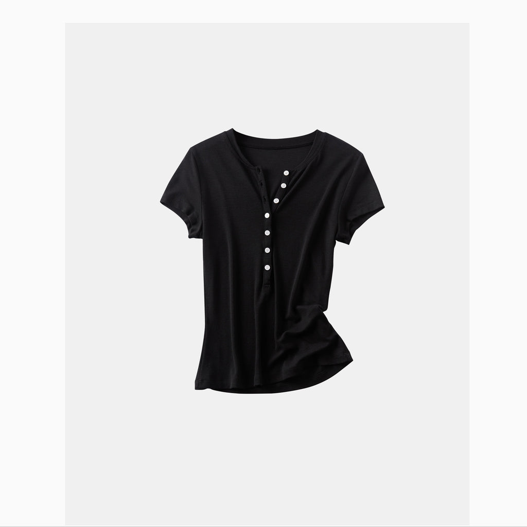 Tencel Henley Slim Short-Sleeve Top_BDHL8336