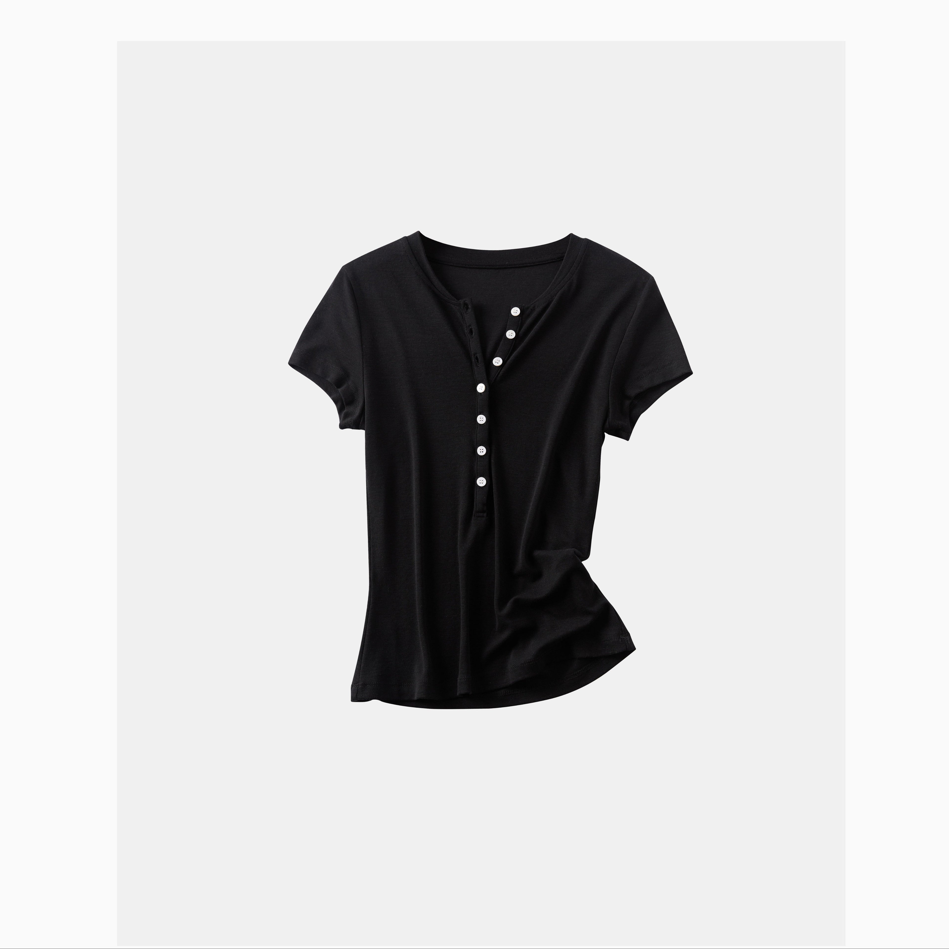 Tencel Henley Slim Short-Sleeve Top_BDHL8336