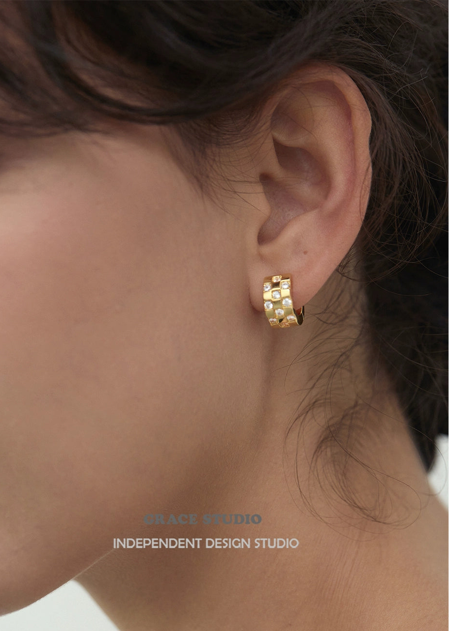 Checkerboard Metal pierced earrings_BDHL7681