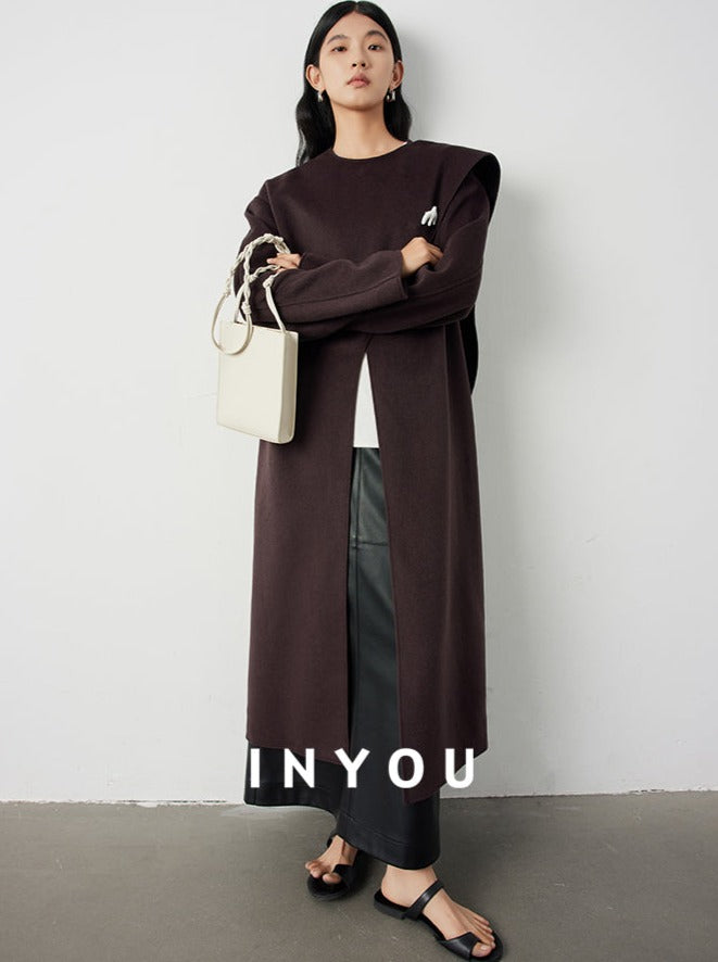 Scarf collar long coats_BDHL5292 