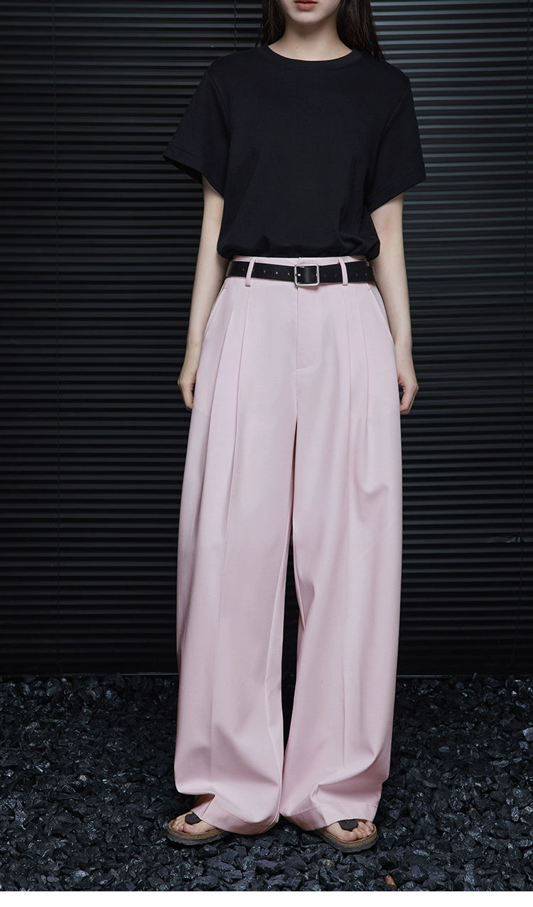 Light pink loose straight drape pants_BDHL5925
