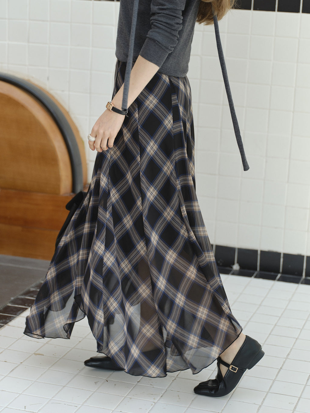 Check Pattern Midi Skirt_BDHL8109