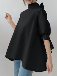 Lantern Sleeve Bow Tie Tops_BDHL7218