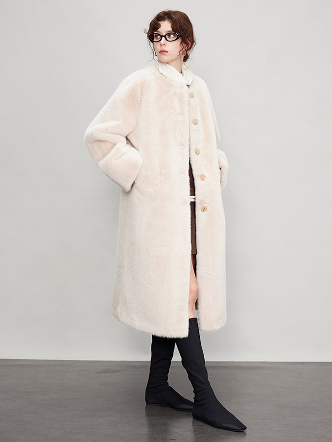 Round Collar Fur Mid-Length Jacket_BDHL6702