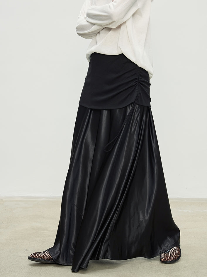 Black Double Fabric Long Skirt_BDHL7075