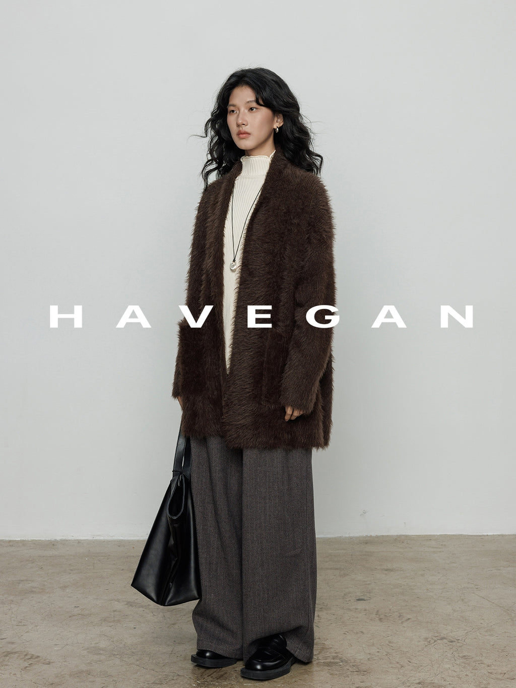 無領抓絨長版開襟衫_BDHL7971