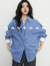 Contrast Cuff Striped Shirt_BDHL7068