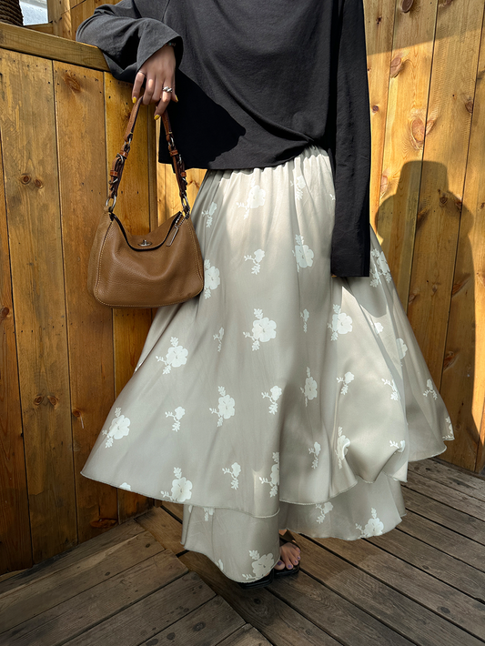 Floral pattern double long skirt_BDHL5790 - HELROUS