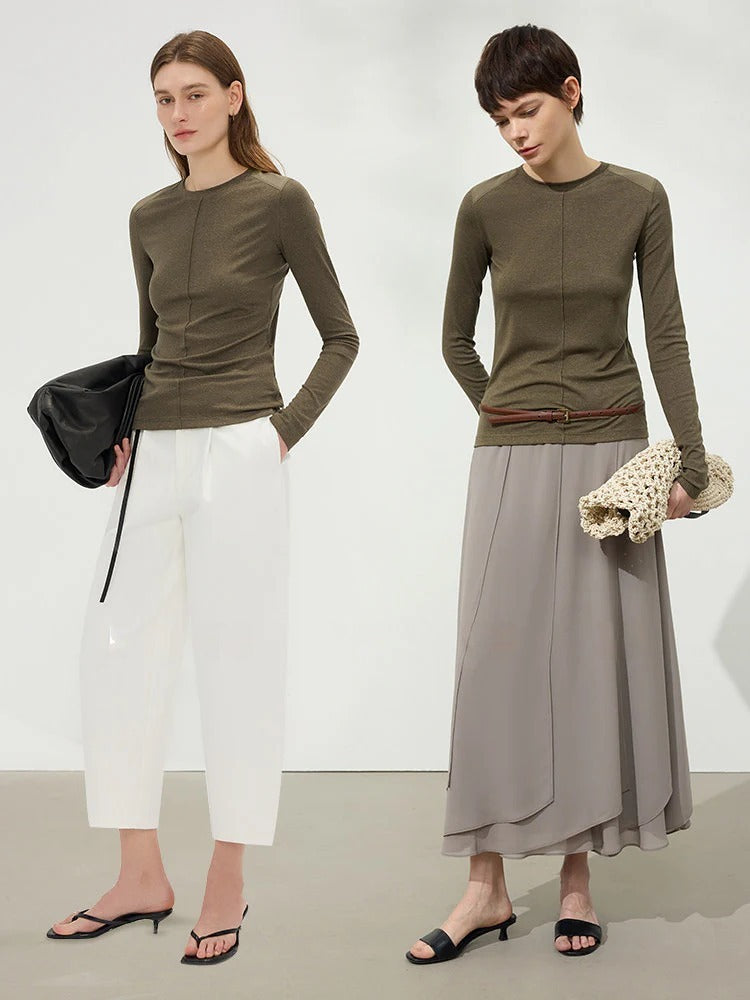 Linen Lyocell Slim Fit Long Sleeve Top_BDHL8220