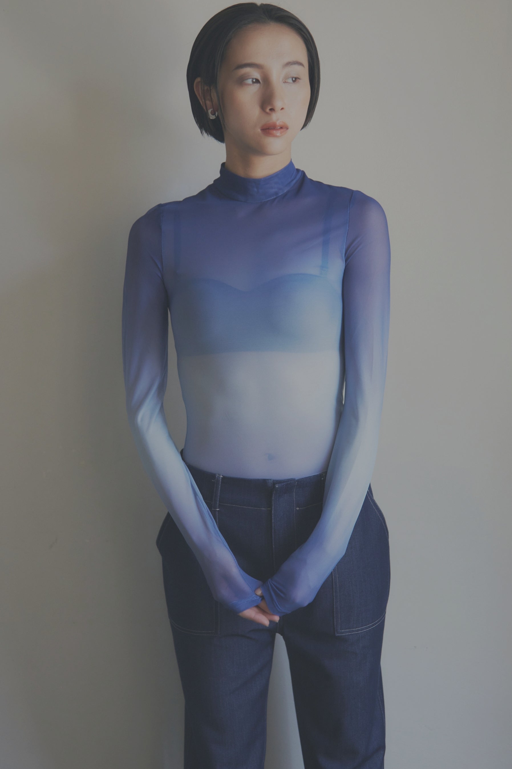 【First Come, First Served / Popular / In Stock】Gradient Sheer Turtleneck Top_HL3332/LCHK