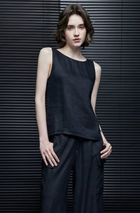 Sleeveless Round Neck Linen Top_BDHL7323