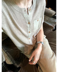 Linen-Trim Short-Sleeve Knit Cardigan_BDHL8332