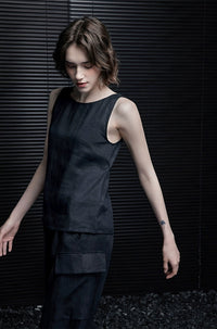 Sleeveless Round Neck Linen Top_BDHL7323