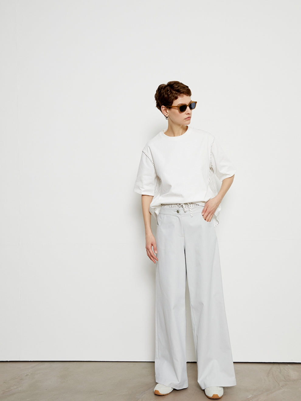 Drape double waist floor length pants_BDHL5799