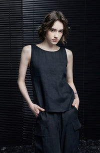Sleeveless Round Neck Linen Top_BDHL7323