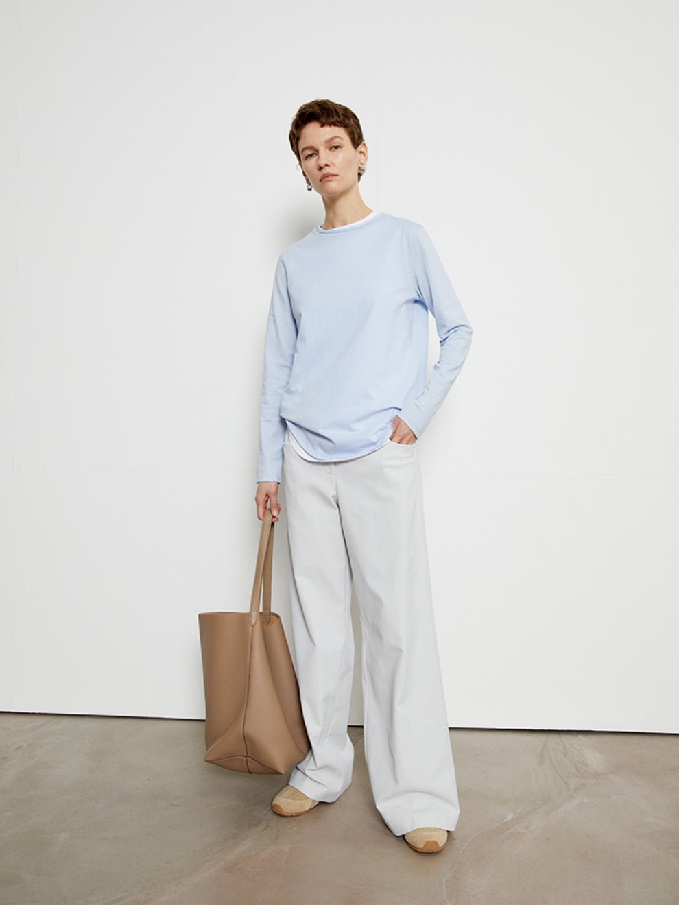 Drape double waist floor length pants_BDHL5799