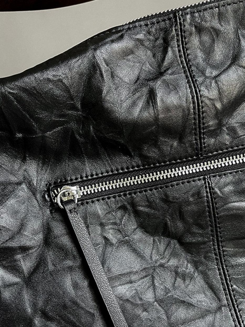 Wrinkled cowhide wide shoulder strap bag_BDHL5801