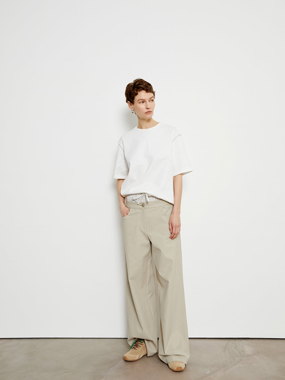 Drape double waist floor length pants_BDHL5799