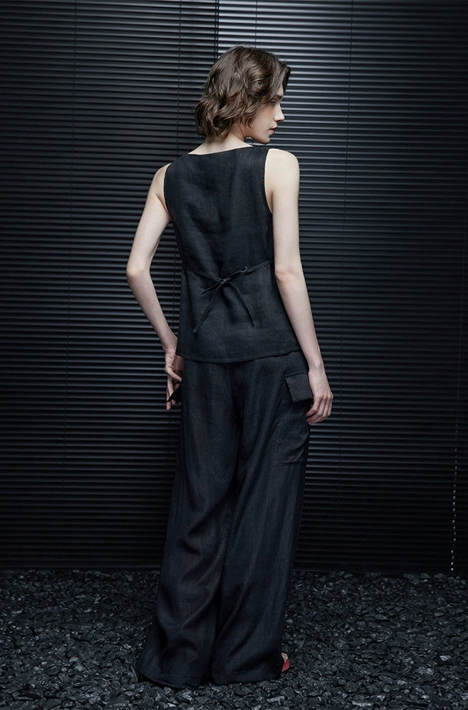 Sleeveless Round Neck Linen Top_BDHL7323