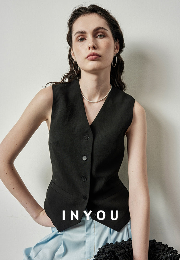 Loose And Thin Linen Vest_BDHL5985