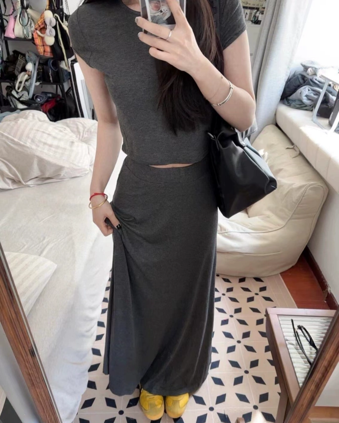 Short-Sleeved Tops And Long Skirt Set_BDHL7553