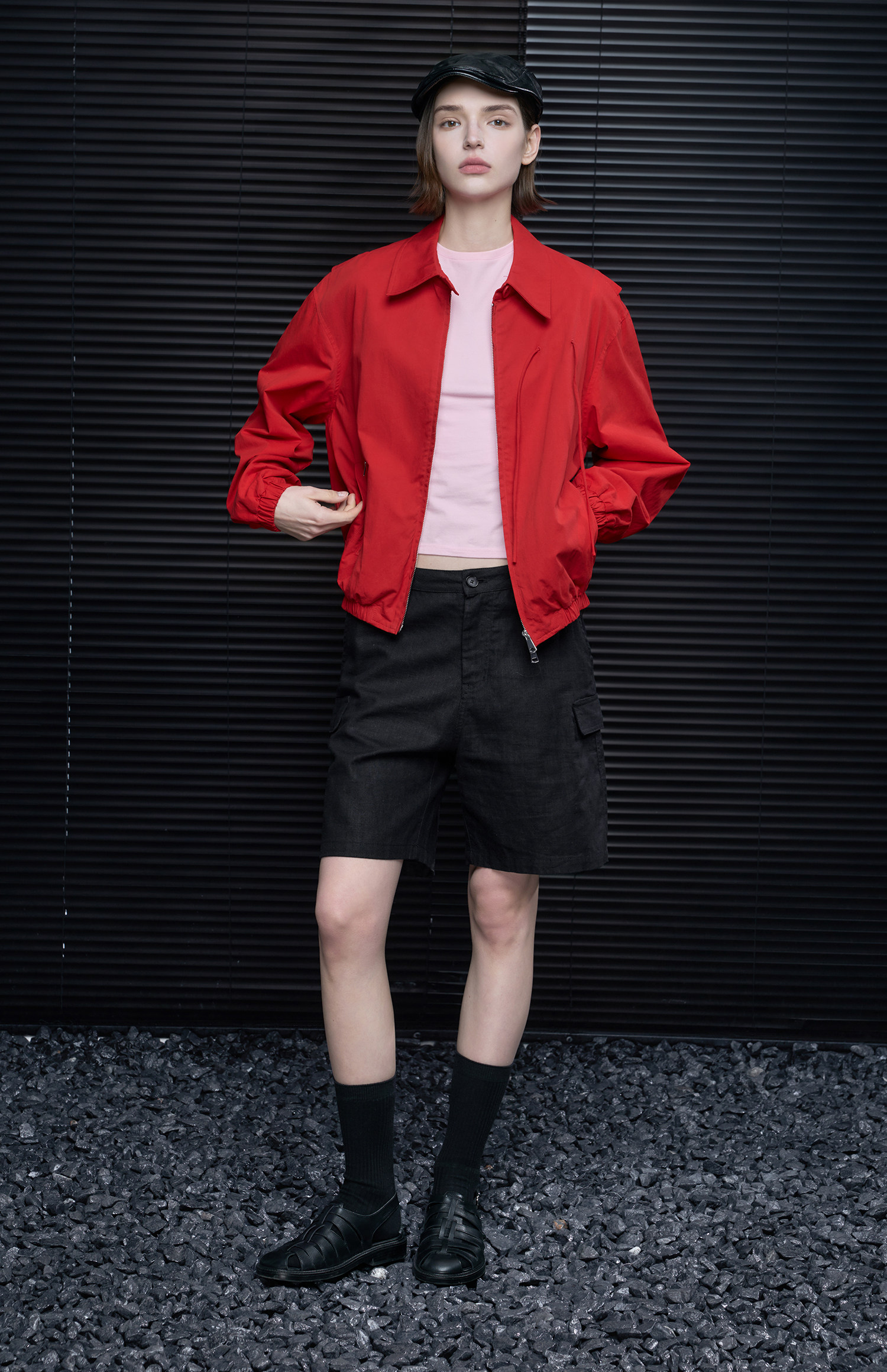 Bow Ribbon Stand Collar Blouson_BDHL8183