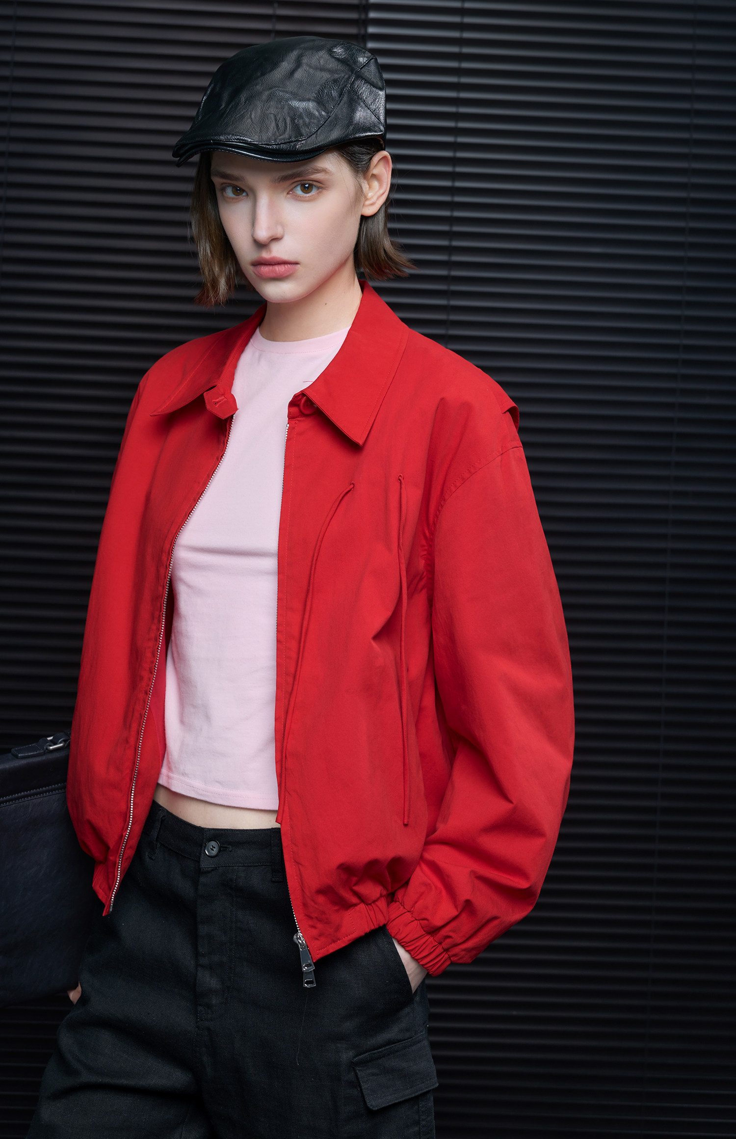 Bow Ribbon Stand Collar Blouson_BDHL8183