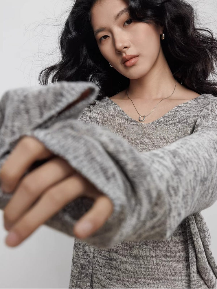 Spring V-neck Tencel Linen Relaxed Knit Sweater_BDHL8206