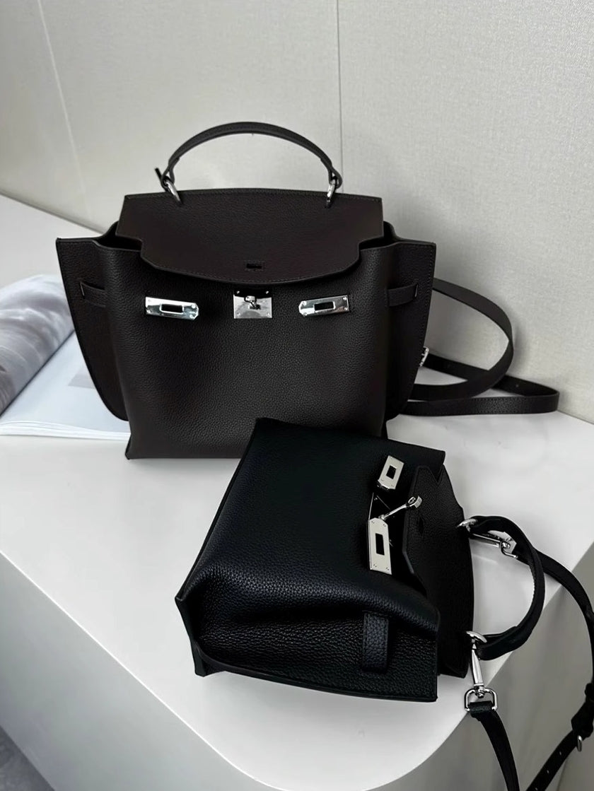 Structured Leather Shoulder Tote_BDHL7432