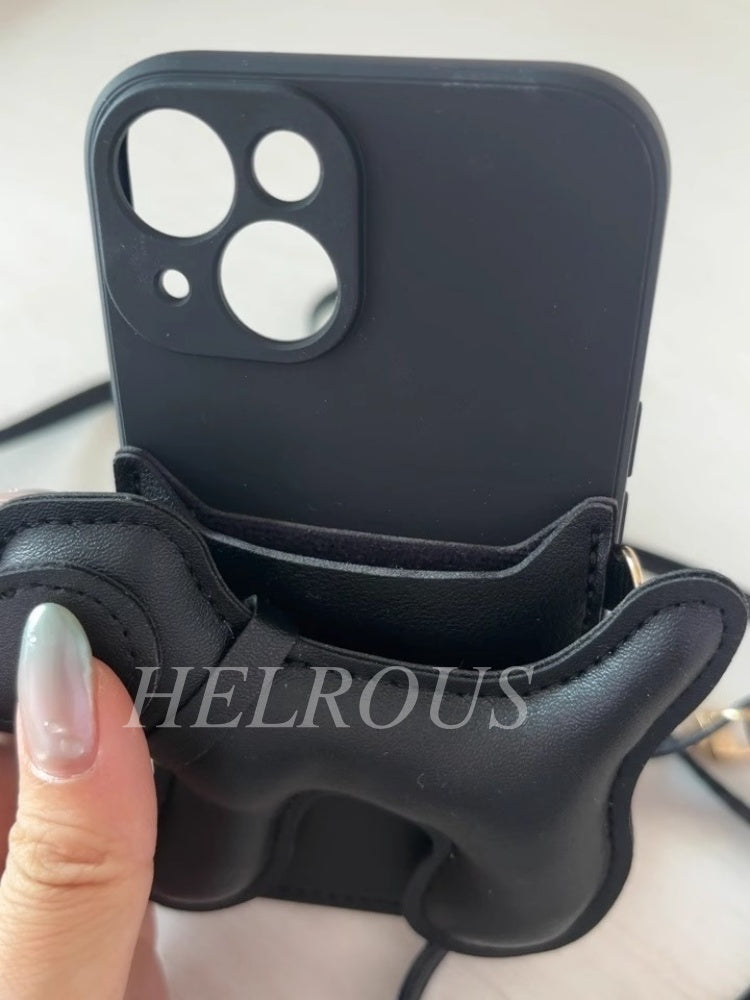 簡約小狗卡包斜背包 iPhone 手機殼_HL3304