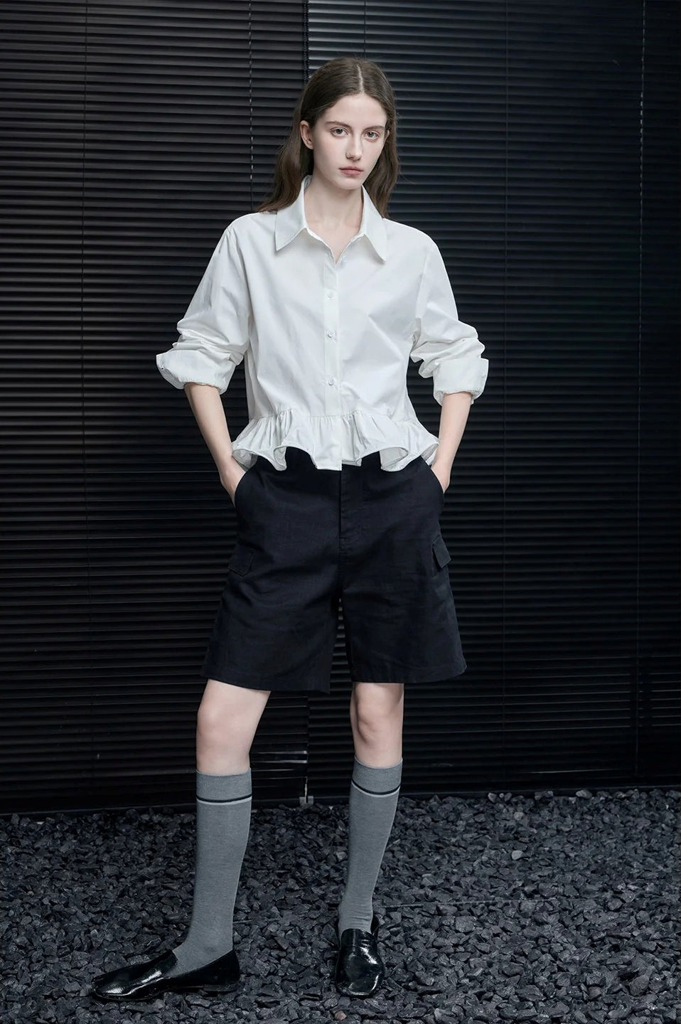 Ruffle Hem Drop Shoulder Shirt_BDHL8186