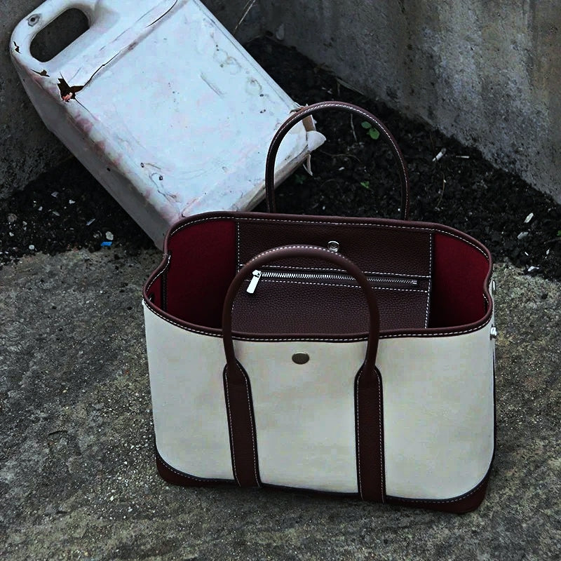 Water-repellent Canvas Contrasting Garden Tote Bag_BDHL8199