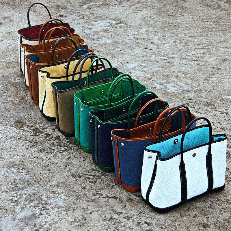 Water-repellent Canvas Contrasting Garden Tote Bag_BDHL8199