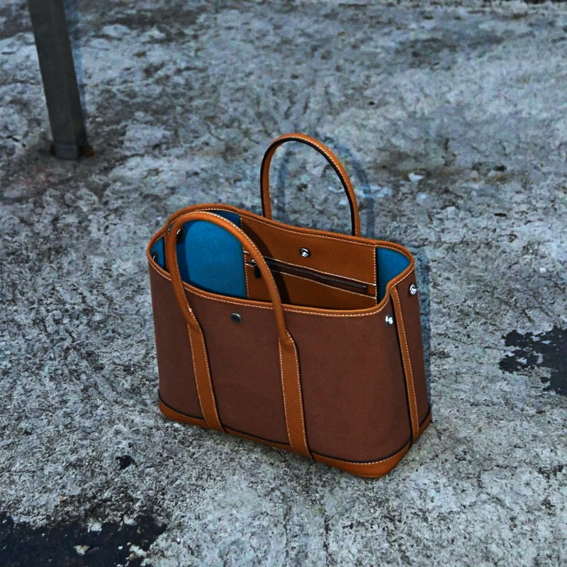 Water-repellent Canvas Contrasting Garden Tote Bag_BDHL8199