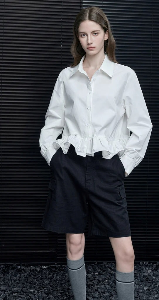 Ruffle Hem Drop Shoulder Shirt_BDHL8186