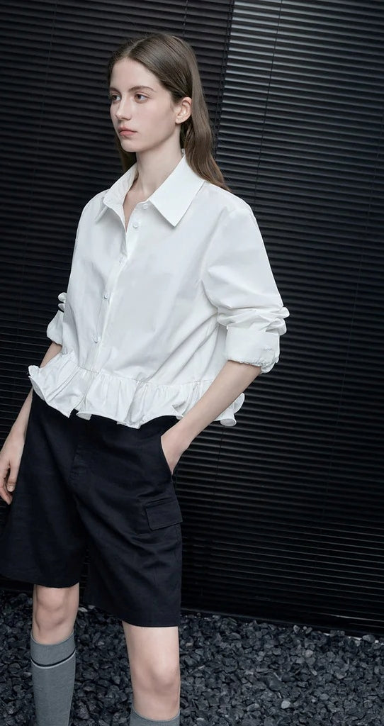 Ruffle Hem Drop Shoulder Shirt_BDHL8186