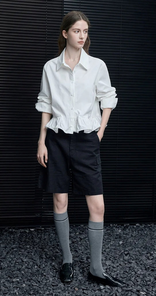 Ruffle Hem Drop Shoulder Shirt_BDHL8186