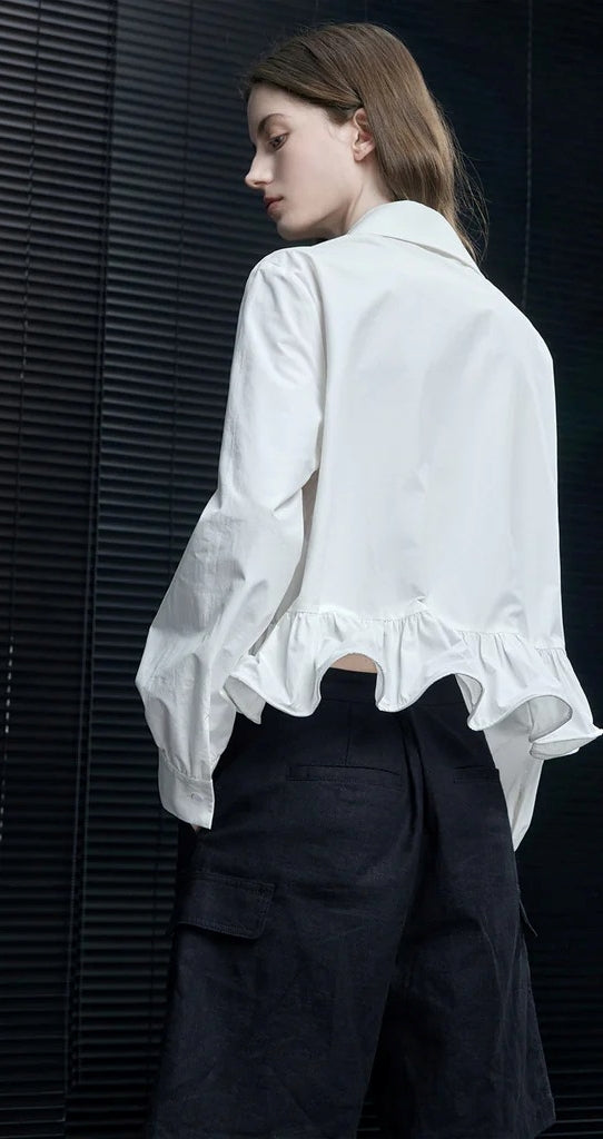 Ruffle Hem Drop Shoulder Shirt_BDHL8186