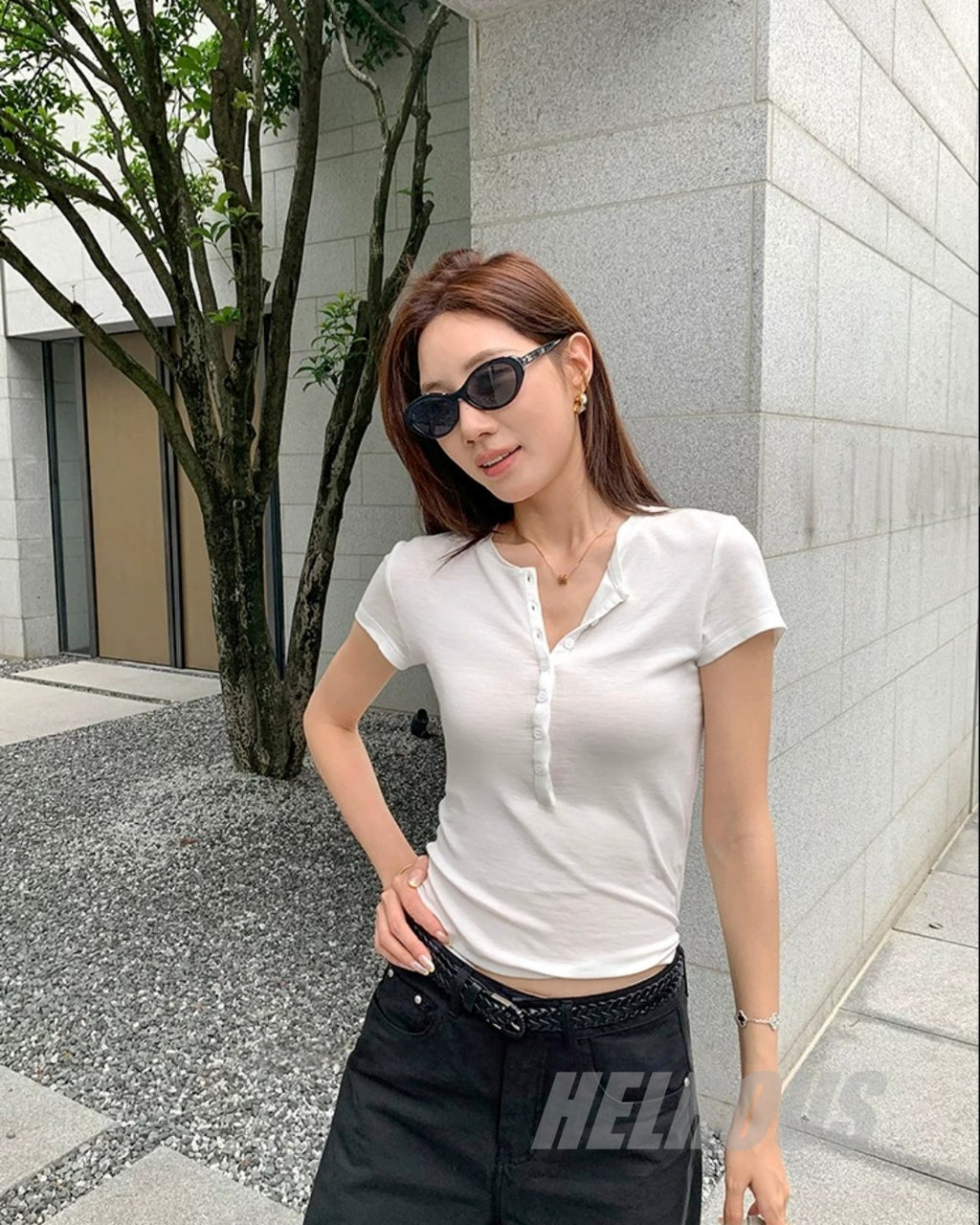 Tencel Henley Slim Short-Sleeve Top_BDHL8336